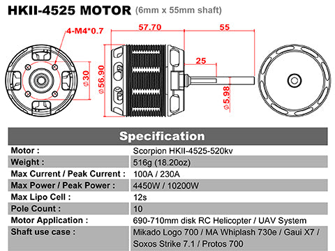 Scorpion HKII-4525-520KV – ULTIMATE (6mm 55mm)